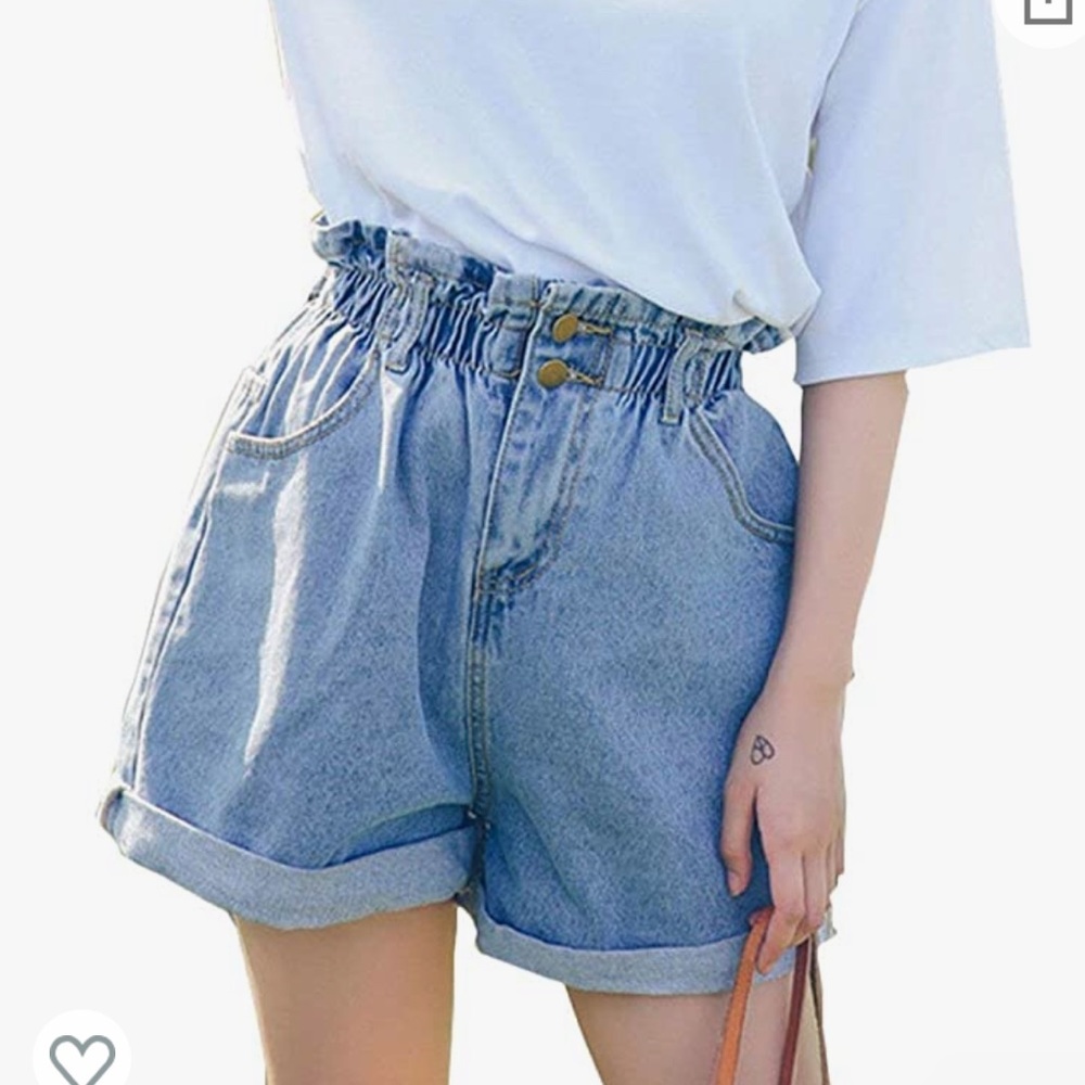 Plaid&Plain Women's High Waisted Denim Shorts